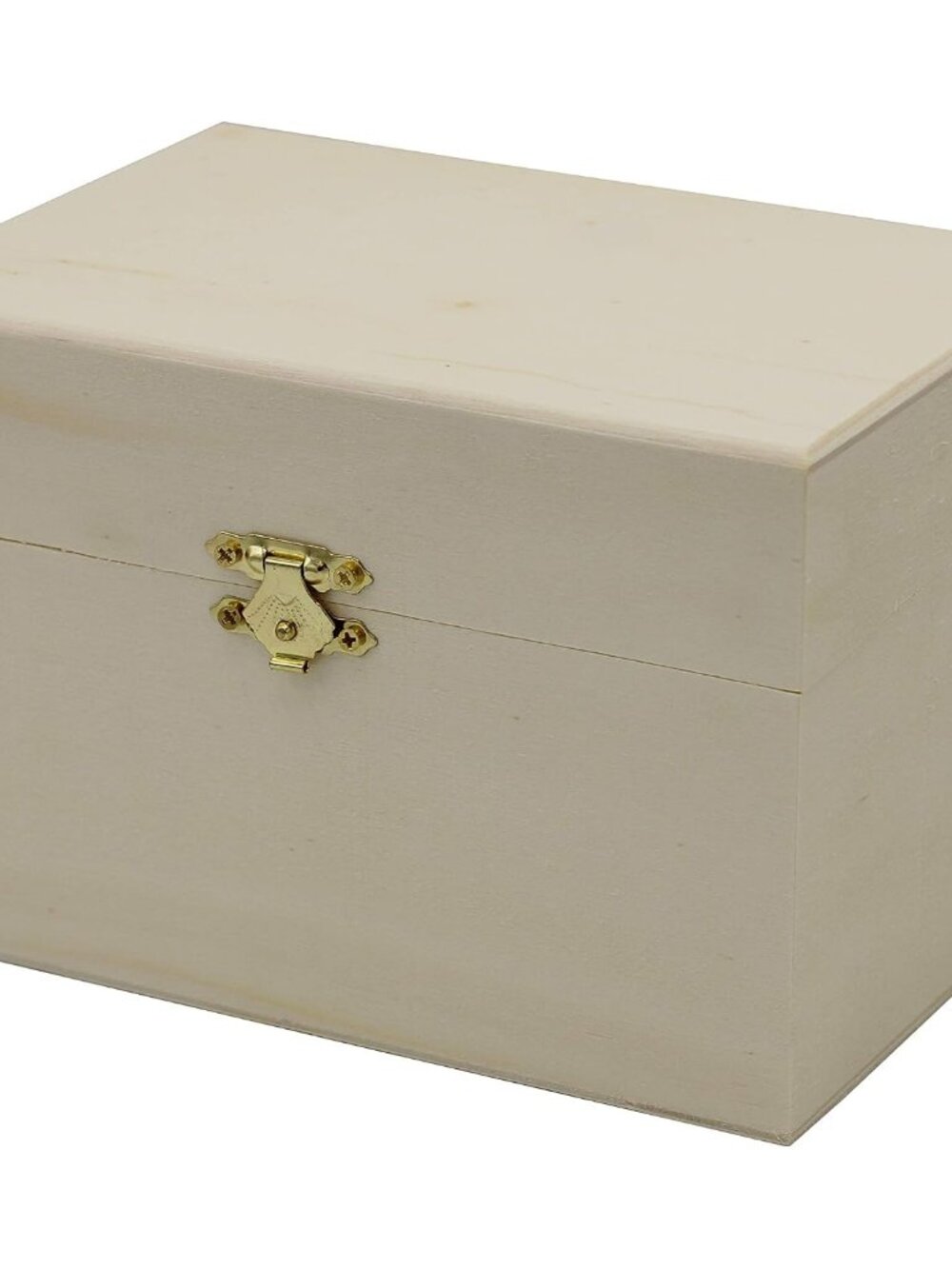 Wooden Recipe Box with Hinged Lid and Front Clasp - Holds 4"x6" Cards